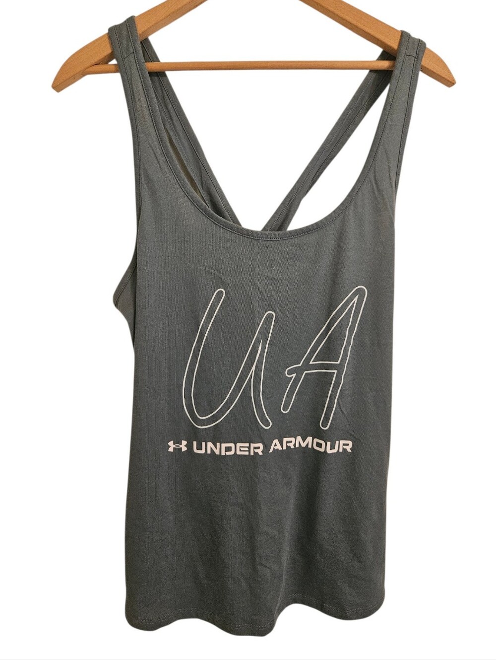 Under Armour Criss Cross Back Scoop Neck Blue Gray Tank Top Sz XL